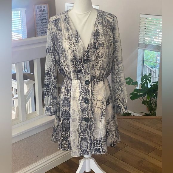 Zara Snake Skin Print Button Down Dress. - Picture 3 of 11